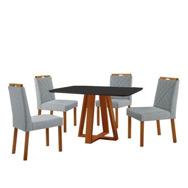 Imagem de Conjunto Sala De Jantar Mesa Floripa 120x80cm Preto Com 4 Cadeiras Dallas Linho Cinza