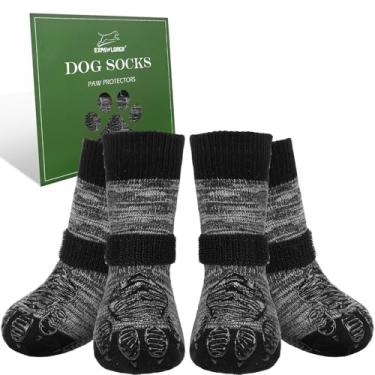 Imagem de EXPAWLORER Meias antiderrapantes para cães para evitar lamber patas para pisos de madeira, sapatos para pavimento quente, botas de cachorro botas e protetores de patas com garras para cães idosos