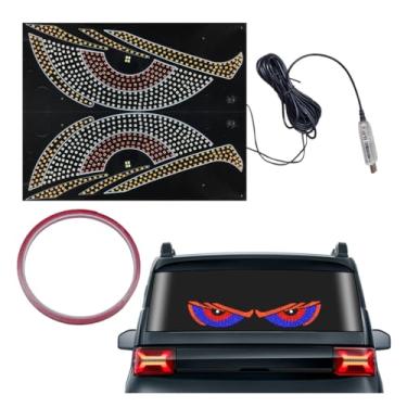 Imagem de UHANBUT 2 peças de luz LED olhos diabólicos para para-brisas de carros, tela de LED dinâmica de alto brilho de 30 x 11,7 cm, acessórios personalizados para janela traseira (XL8)