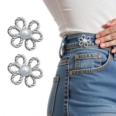 Imagem de Botões ajustadores de cintura para calças jeans e saias, prata (2 pares)