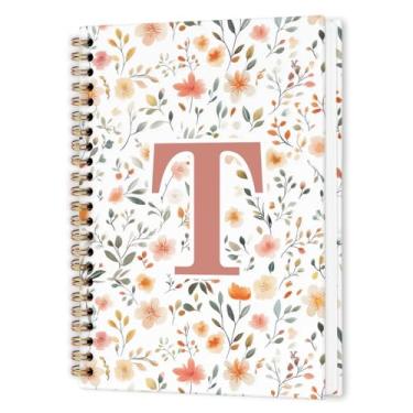 Imagem de nvucamd Cadernos personalizados com letra T, monograma personalizado, caderno espiral personalizado, caderno de diário floral inicial personalizado para mulheres e meninas, presentes iniciais