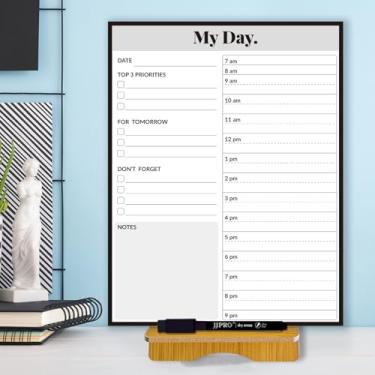 Imagem de JJPRO Planejador diário de mesa reutilizável com suporte, quadro de apagar a seco a cada hora, quadro de programação de 28 x 21 cm, agenda de apagamento a seco com intervalos de tempo, quadro de