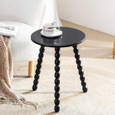Imagem de HuiDao Mesa lateral redonda, mesa de canto pequena de madeira maciça para espaços pequenos, mesa de cabeceira moderna para sala de estar, quarto, escritório