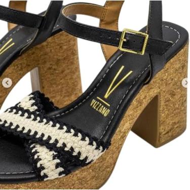 Imagem de Vizzano Sandália Plataforma Feminina, Preto e Bege, Tiras Trançadas, Salto Cortiça, Fivela Dourada (BR, Adulto, Numérico, 35)