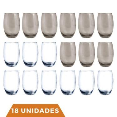 Imagem de Kit 18 Copos de Vidro 450ml 9 Transparente / 9 Cinza California - PRAT