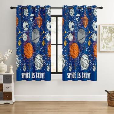 Imagem de BOHOMOCASA Cortinas blackout Kids Space Planet - 100% blackout, isolamento térmico, redução de ruído, perfeitas para quarto de crianças e berçário, 2 painéis (Space-is-Great, L52×C63)