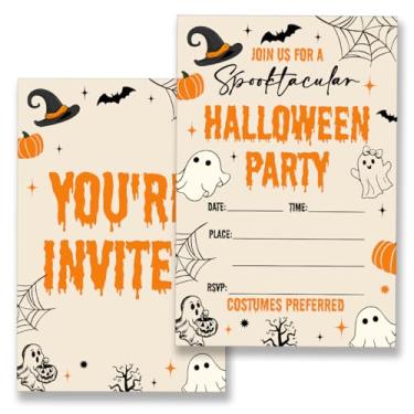 Imagem de VIYZZX Convites de festa de Halloween, fantasias assustadoras de Halloween, convites de festa com envelopes, conjunto de 20, preencher em branco, dupla face