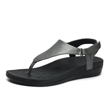 Imagem de UTENAG Sandália feminina com suporte de arco ortopédica ajustável, Prata, 41