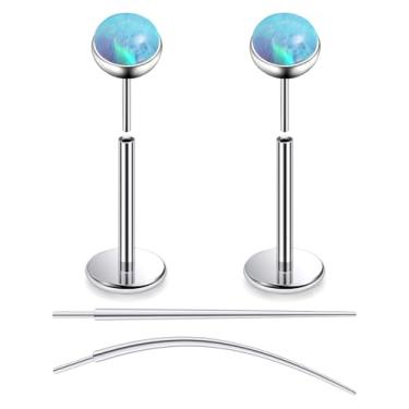 Imagem de Oicctyzio F136 titânio 18 g opala azul tragus helix concha cartilagem piercing joias brincos nariz lábios brincos brincos para mulheres homens com costas planas calibre 18 calibre 10 mm Flatback