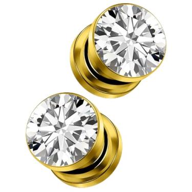 Imagem de Pexveiuu Túneis alargadores de orelha de titânio dourado 8G para orelha calibre 8 duplo alargado parafuso atrás ajuste túnel brinco hipoalergênico grau implante médico piercing joias mulheres homens 3