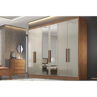 Imagem de Guarda Roupa Casal 6 Portas (2 C/ Espelho) E 4 Gavetas Rizon/linea Plus Cumaru/fendi 25 - Novo Horizonte