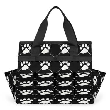 Imagem de Sacola branca preta para jardinagem com pata de cachorro com alça e 10 bolsos espaçosos, organizador de transporte, caixa de ferramentas de armazenamento resistente ao desgaste e reutilizável para