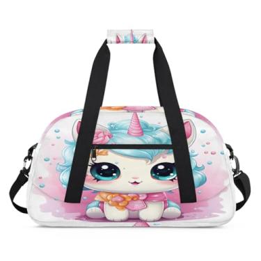 Imagem de Bolsa esportiva de unicórnio, azul, rosa, grande, impermeável, durável, dobrável, bolsa de festa do pijama, bolsa de treino para dança, balé, academia, ginástica, bolsa de viagem, presente