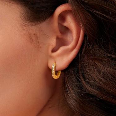 Imagem de 1 par de minúsculos brincos de argola de ouro para mulheres, leves, mini zircônia cúbica para cartilagem, hélice, lóbulo, orelha, piercings, pequenos brincos de argola, standard, Cobre, Sem pedra