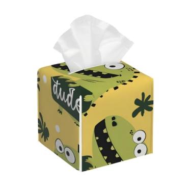 Imagem de Porta-lenços de couro quadrado à prova d'água dinossauro dude fofo organizador de papel facial com cinto inferior cubo estojo de lenços para mesa, banheiro, escritório, mesa, carro, decorativo