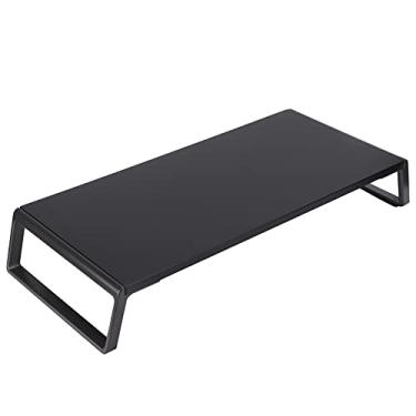 Imagem de Suporte para monitor Riser Prateleira ergonômica de mesa para computador com armazenamento de teclado Preto Madeira de alta qualidade e liga de alumínio para espaço de trabalho de
