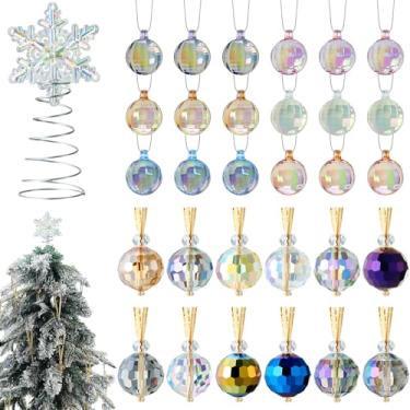 Imagem de Cinnvoice Conjunto de mini enfeite de árvore de Natal com 30 peças de mini enfeites de bola de Natal - Topo de estrela pequeno de 10 cm para árvore de Natal pequena, centro de mesa (multicolorido