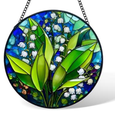 Imagem de Vitral pendurado em vitral, painel de vidro para apanhadores de sol lírio do vale, decote de janela Suncatcher 20 cm, aniversário para mulheres, homens, mãe e amigo colega