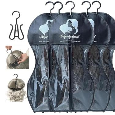 Imagem de Bolsa de armazenamento de perucas com cabide, pacote com 5 organizadores à prova de poeira em forma de ampulheta com janela transparente - para perucas longas de cabelo humano e sintético, solução de