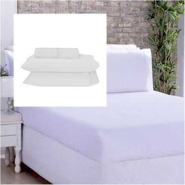 Imagem de Jogo de Lençol Casal Tamanho Padrão com Elástico 3 Peças Percal 180 Fios com Ponto Palito