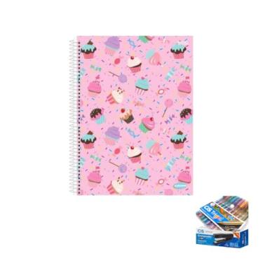 Imagem de Kit Caderno Feminino Capa Dura 200 Folhas KBOM + Caneta Trigel Metálica 1.0mm + Grampeador Metallic C-15