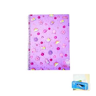 Imagem de Kit Caderno Universitário Vibe Feminino 10M 160F + Caneta Esferográfica Sortida 0.7mm + Grampeador Alicate S-150