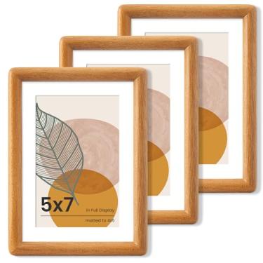Imagem de Axeman Conjunto de 3 porta-retratos 12 x 18 cm - Moldura de madeira teca maciça com tapete para 10 x 15 cm - Moldura de canto arredondado 12 x 18 cm com vidro temperado para exibição de mesa