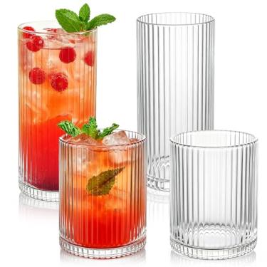 Imagem de Lumkit Copos de bebida canelados, 4 peças, copos de 340 g e 293 ml, conjunto de copos para casamento, festa, presente de Natal, transparente