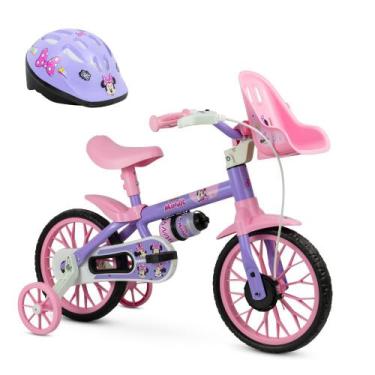 Imagem de Bicicletinha Infantil Menina Minnie Aro 12 com Capacete - Nathor