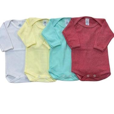 Imagem de Kit com 4 peças body canelado - manga longa em algodão antialérgico - 