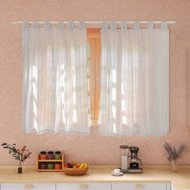 Imagem de Cortina Moderna Linho Bordado 2,00 x 1,20 Cozinha Sala Pequena ou Banheiro Bege Decorativa Decoração para Casa