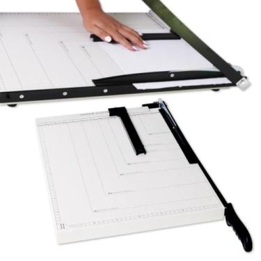 Imagem de Japard Cortador de papel guilhotina Cortador de fatiador resistente para sala de aula, escritório com trava de lâmina de proteção de segurança com guia métrico/imperial, capacidade de 12 folhas A3