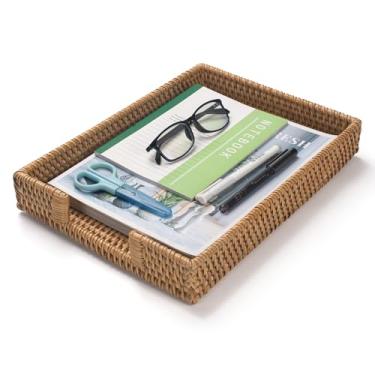 Imagem de Bandeja de cartas de vime, bandeja de mesa de vime, organizador de cesta de mesa de tecido para papéis, documentos, revistas, arquivos