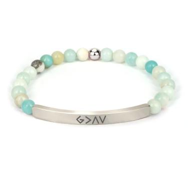 Imagem de cusurlove Pulseira Cristã Inspiradora para Mulheres, Banhado a Ouro 18 K, Biblia Versículo com Contas Amazonita, Presente de Fé Religiosa para Mãe, Filha, Irmã, Amiga, Medium, Pedra Aço inoxidável