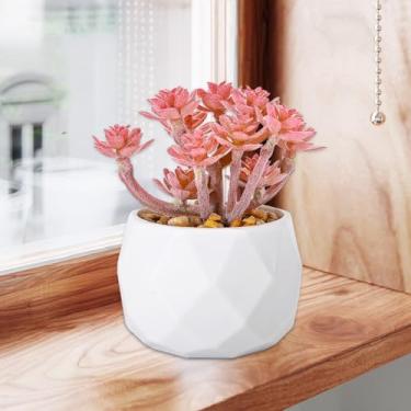 Imagem de Mini suculentas suculentas artificiais rosa em vaso geométrico de diamante de Natal pequenas plantas falsas para decoração de casa, mesa verde (rosa)