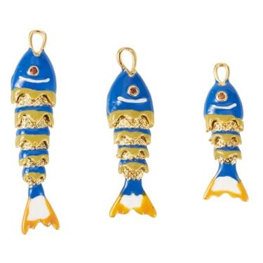 Imagem de Cheriswelry 3 peças de pingentes de esmalte de peixe 3D banhados a ouro 18 K, pingentes de zircônia cúbica de metal de latão 26,5-46 mm para fazer joias faça você mesmo, colar, pulseira, brinco