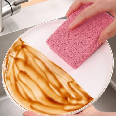 Imagem de Esponja de cozinha de limpeza comprimida de 6 peças, esponja de prato reutilizável estilo celulose expansível, esfregão antiarranhões para panelas, banheiro, vermelho