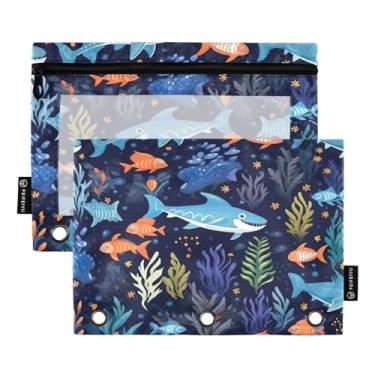 Imagem de Wassud Pacote com 2 pastas de fichário de animais marinhos com 3 furos, pasta organizadora de arquivos para casa, escritório