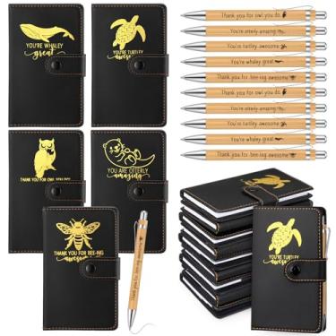 Imagem de Tenceur 10 conjuntos de presentes de agradecimento de funcionários animal trocadilho diário de couro bloco de notas inspirador A6 com canetas de bambu, presente de agradecimento de Natal para