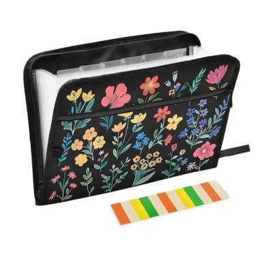 Imagem de Wassud Acordeão de flores simples organizador de arquivos de letras A4 pastas de arquivo de papel organizador de documentos fólio com etiquetas pasta de arquivo expansível 13 bolsos