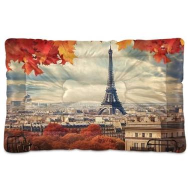 Imagem de Wassud Torre Eiffel no outono, lavável para cães pequenos, tapete para cães pequenos, tapete portátil macio para animais de estimação, cama antiderrapante para cães e gatos, almofada confortável para
