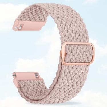 Imagem de Pulseira esportiva de nylon trançado elástico de 20 mm e 22 mm, liberação rápida, ajustável, compatível com Samsung Fitbit, substituição confortável para homens e mulheres (rosa escuro, 20 mm)