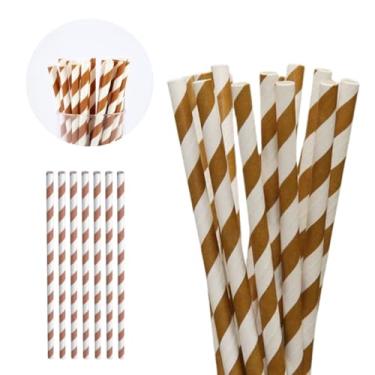 Imagem de 100 Canudos Listrado Drinks Refri Topo de Bolo Colorido(Marrom c/Branco)