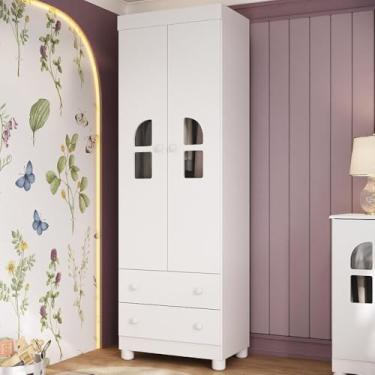 Imagem de Guarda-roupa Infantil 62cm 2 Portas com Vidro e 2 Gavetas Nina Multimóveis Mp4502 Branco