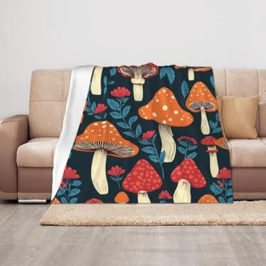 Imagem de ZTPOWQA Cobertores de pelúcia com estampa de cogumelo vermelho e branco 127 x 101 cm, cobertor aconchegante para sofá, macio e quente para decoração de casa