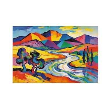 Imagem de BMZFYBS Pôster de arte de parede abstrata colorido montanha rio árvore decoração moderna imagem impressão em tela pintura para sala de estar escritório 40 x 60 cm 16 x 24 pol sem moldura