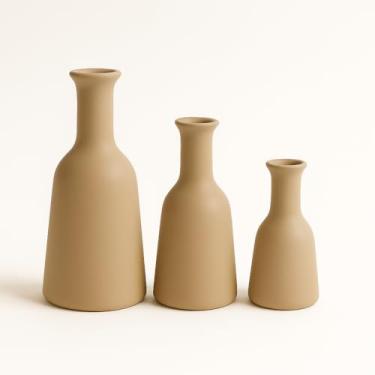 Imagem de Kit Trio 3 Vasos Cerâmica Decorativo Centro De Mesa Sala enfeite rack sala Cozinha(Capuccino)