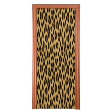 Imagem de Qilmy Linda capa de porta com estampa de leopardo animal 81 x 200 cm tecido grande placa de decoração de festa de feriado para porta da frente varanda decoração externa janela parede 52