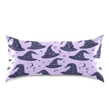 Imagem de xigua Chapéus de bruxa com laço de cetim fronha para cabelo e pele lavável à máquina almofada de cetim deslizante refrescante capa de cama king com fecho de envelope, 50,8 cm x 101,6 cm