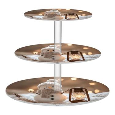 Imagem de CEBUGI Suporte de cupcake de 3 camadas, lanterna de boneco de neve, suporte redondo para bolo, torre, bandeja de servir em camadas de acrílico para chá, chá de bebê, casamento e mais